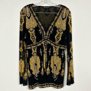 INC 🕋 International Concepts Graphic Black Mesh Long-Sleeved Tunic - Size XL